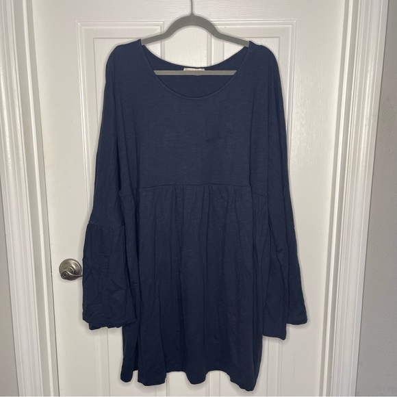 Known Supply Miller Cotton Dress Dark Blue Long Bell Sleeve Swing NWT - Picture 2 of 8